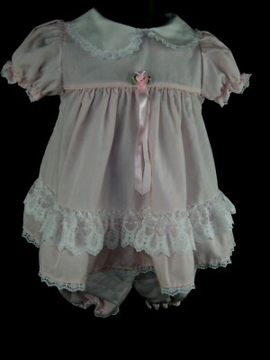 Vintage Baby Girl ALEXIS 6 Months Pink Dress With Bloomers USA  EUC!
