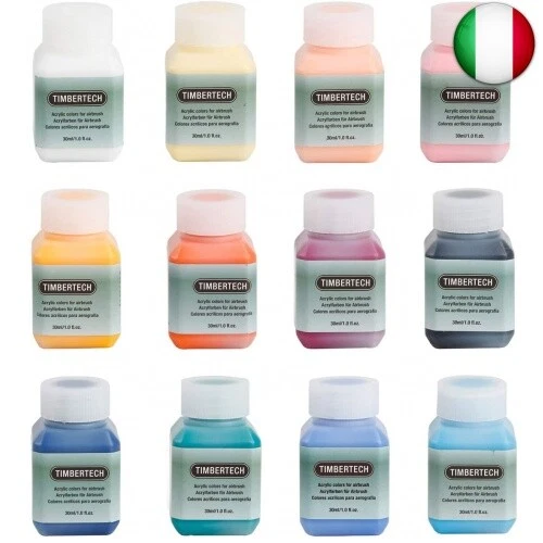 Timbertech-Kit Pittura-? Colori acrilici per aerografo, 12x30ml, Modello Set
