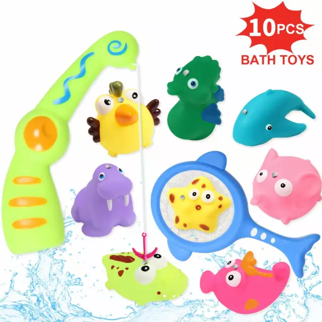 10 pièces jouets de bain pour bébé, baignoire jouet flottant - filet de pêche, coccinelle, grenouille, vaches 2