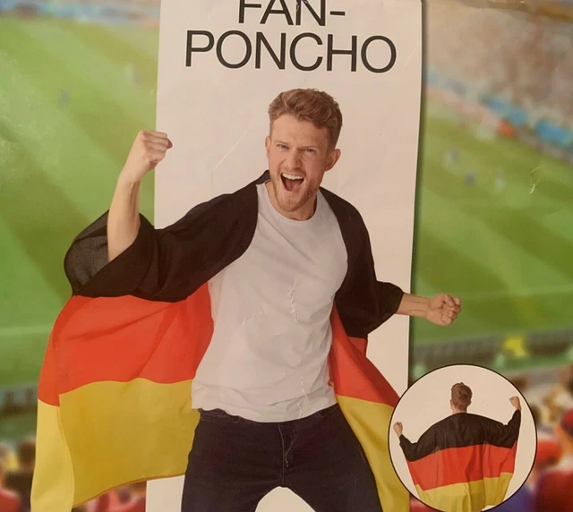 FUSSBALL~DEUTSCHLAND~FAN~ARTIKEL~PONCHO~UMHANG~UNISEX~WM~EM~FLAGGE~CAPE