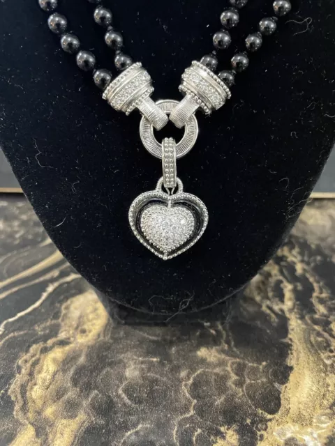 Judith Ripka Sterling Silver Onyx Cz Heart Pendant/Enhancer (Necklace Separate) Judith Ripka Sterling Silver Onyx Cz Heart Pendant/Enhancer (Necklace Separate)