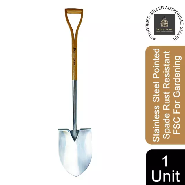 Kent & Stowe Stainless Steel Pointed Spade Rust Resistant FSC For Gardening