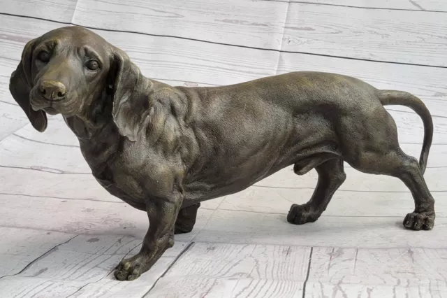 100% Solid Bronze Sculpture Statue Basset Bloodhound Hound Dog Figurine Decor