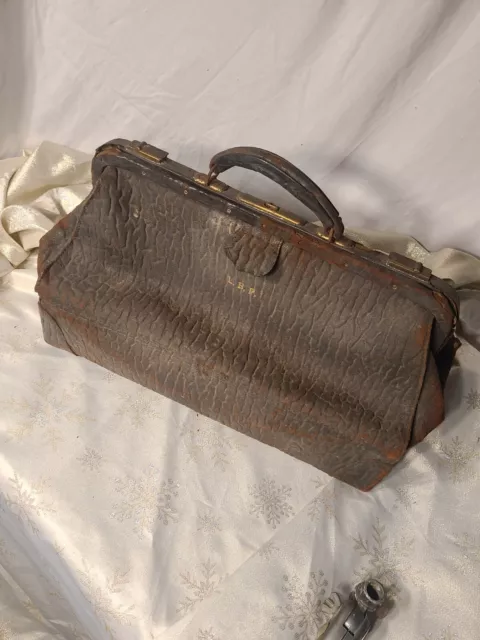Antique 1800's Genuine Walrus Hide Leather Doctor's Medical Bag Monogramed L.B.P