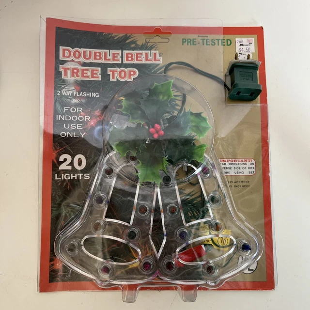 VINTAGE KMART LIGHTED Double Bell Tree Top Holly Berry Christmas