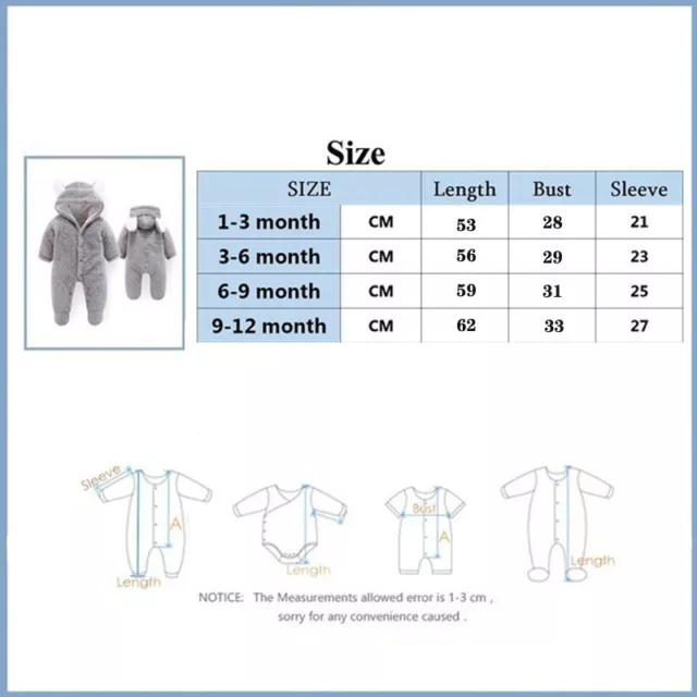 Newborn Baby Boy Girl Kids Bear Hooded Romper Jumpsuit Bodysuit Clothes Outfits 2