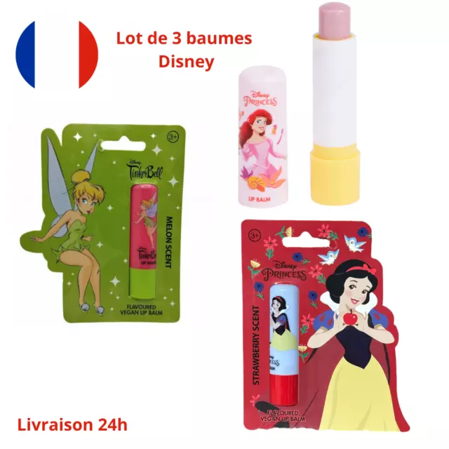 Lot de 3 Stick Baume à Lèvres  Disney princess parfum fraise melon