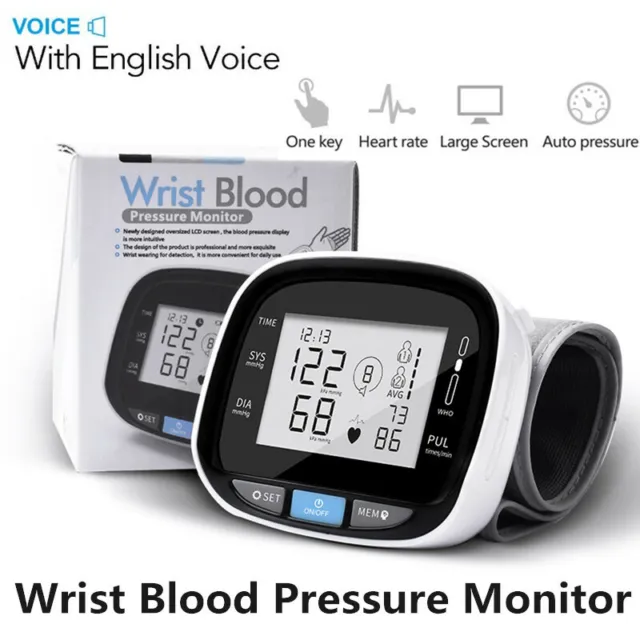 Automatic Digital Wrist Blood Pressure Monitor Heart Rate LCD Screen With Voice 3