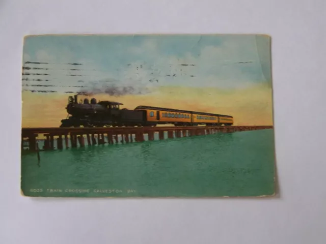 Galveston Texas TX Train Crossing RR Railroad to Waynoka Ok 1909 Bar Postmark