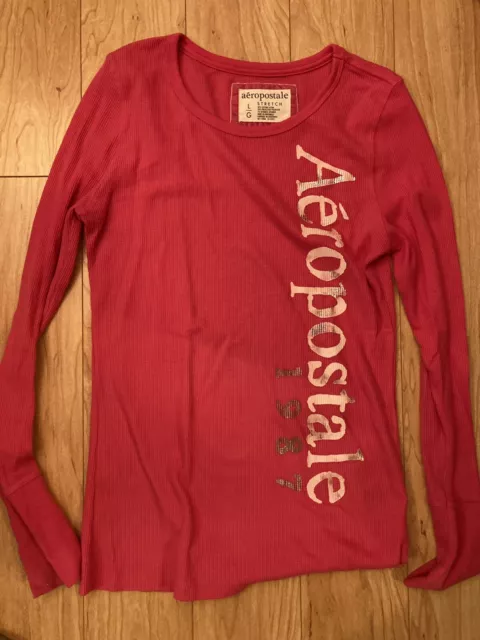 AEROPOSTALE Long Sleeve Pink Thermal Shirt Girl’s Size L, EUC