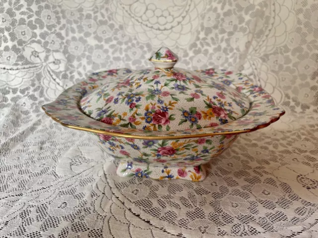 Vintage Royal Winton Grimwades OLD COTTAGE CHINTZ Square Covered Vegetable RARE