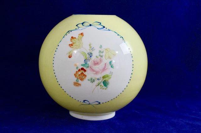 Vintage Victorian Glass Ball Shade Yellow Flowers and Bows GWTW Banquet 9" Wide