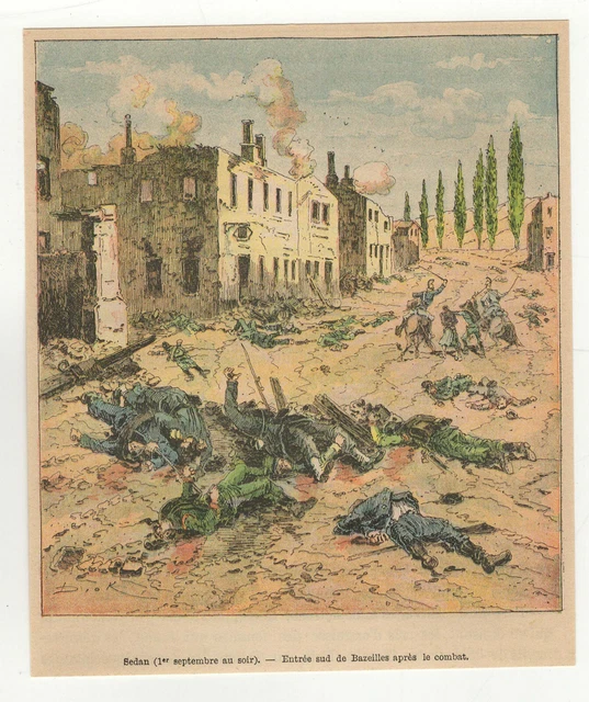 guerre 1870-1871 Français Allemands gravure XIXe entrée sud de Bazeilles /B1FAa