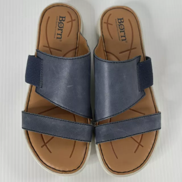 Born Oceana Blue Leather Slide Comfy Sandal  BR0023634 Size 7 M