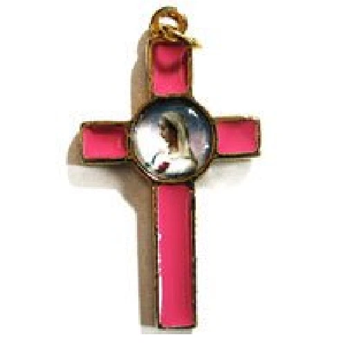 Cattolica Rosario Croce Crocifisso con Il Mystic Rosa Mary Immagine - Rosa 36mm