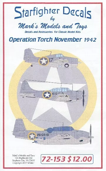 Starfighter Décalques 1/72 F4F4, TBF1, SBD3 Soc Mouette L4A Op Trch Nov 1942