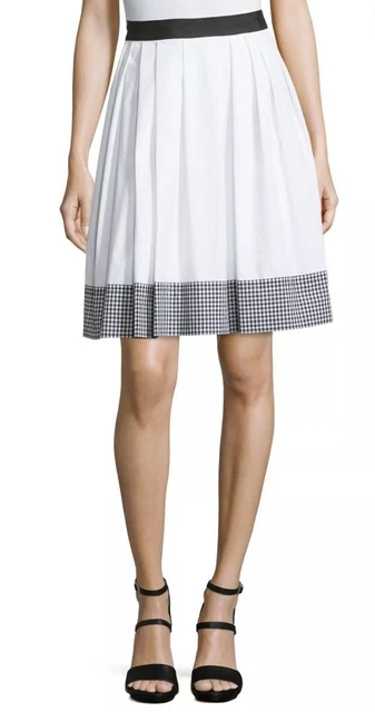 NWT Womens Diane von Furstenberg DVF Blk/Wht Dru Gingham-Trim A-Line Skirt Sz 12