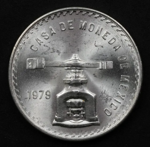 1979 Casa De Moneda De Mexico 33.625g Silver Press & Scale Onza Mexican Coin
