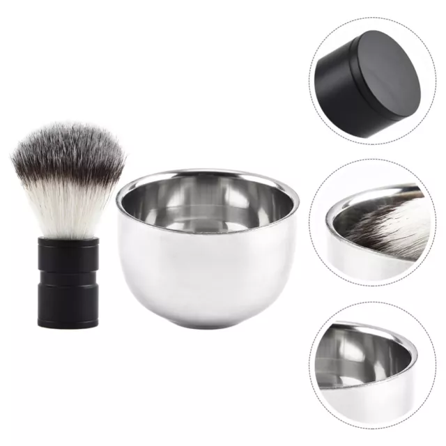 2 Pcs Beard Brush Metal Bowl Mens Tools Stainless Steel Shaving Mug