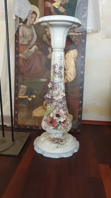 sehr seltene Blumensäule u. -Vase von Giovanni Mollica um 1900