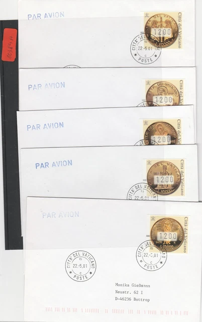 Vatikan  Automatenmarken    gestempelt  auf Ersttagsbrief/Luftpost    MiNr. 6-10