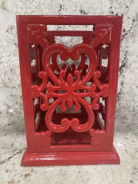 Red Enamel Coated Cast Iron Utensil Holder For Countertop Heavy Solid