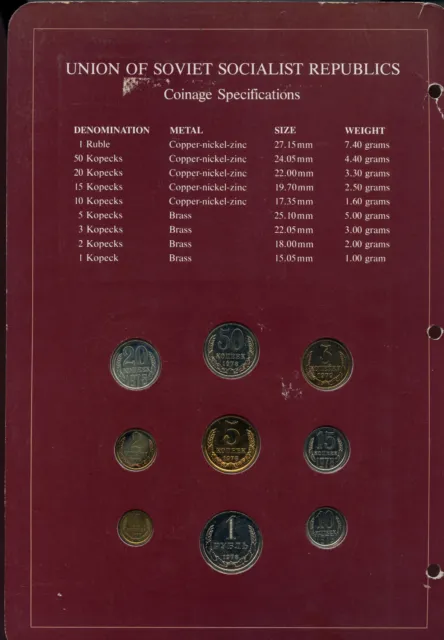 Coin Sets of All Nations USSR Russia UNC 1 Ruble 2,3,5,10,15,20,50 Kopecks 1978 2