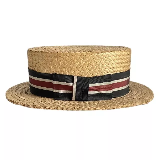 Vtg Straw Boater Hat Tight Weave 7.25 Great Gatsby Eilerman Newport Covington Ky