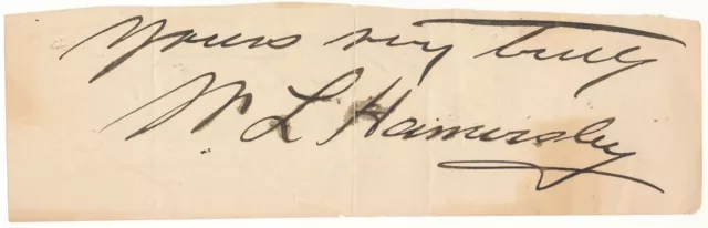 William Livingston HAMERSLEY, ?-1894 / Signature and Salutation Signed