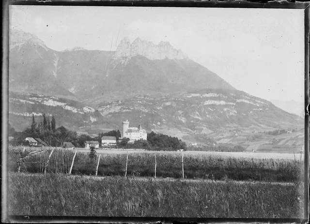 Plaque verre photo ancienne négatif 6x9 cm château paysage, glass plate France