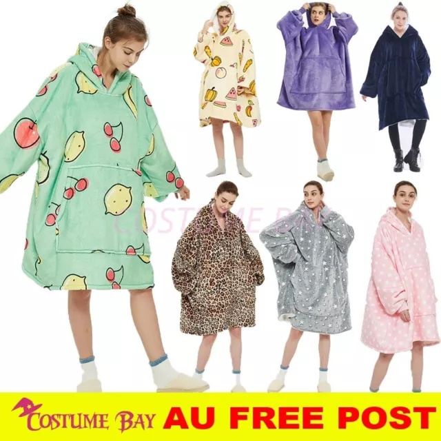 Adult Kids Blanket Hoodie Ultra Plush Comfy Giant Sweatshirt Fleece Hooded AU