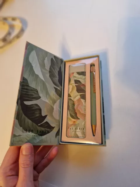 Ted Baker Green Palm Print Touch Screen Pen & Pouch Presentation Box New