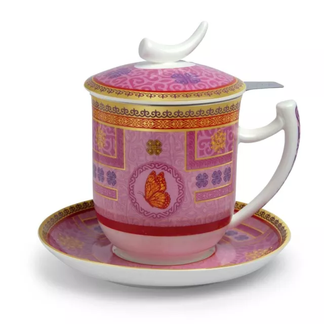 Tasse à Thé avec Soucoupe, Tamis Et Couvercle Tilly Fine Arête Chine Porcelaine