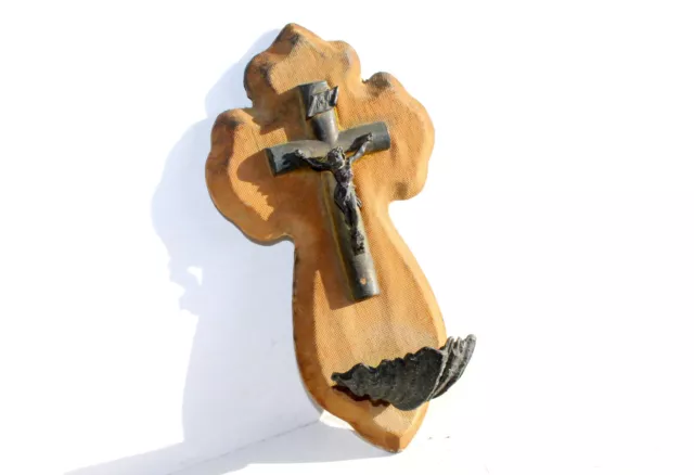 ANCIEN BENITIER CRUCIFIX, JESUS CHRIST CRUCIFIÉ CROIX D’EGLISE DEBUT XXe S. 21cm