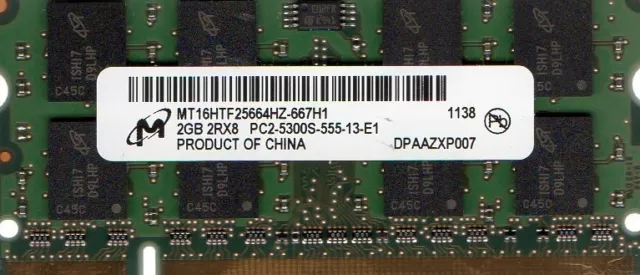 2GB Toshiba P/N PA3411U-2M2G / PA3513U-1M2G  PC2-5300 DDR2 Laptop RAM Memory