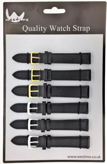 6 x Wholesale Job Lot Extra Long Black Leather watch straps 6mm to 24mm