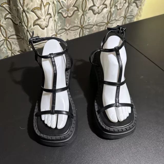 Forever 21 Black Chunky Lug-Sole Platform Sandals Shoes Sz 7 Gothic Retro Women