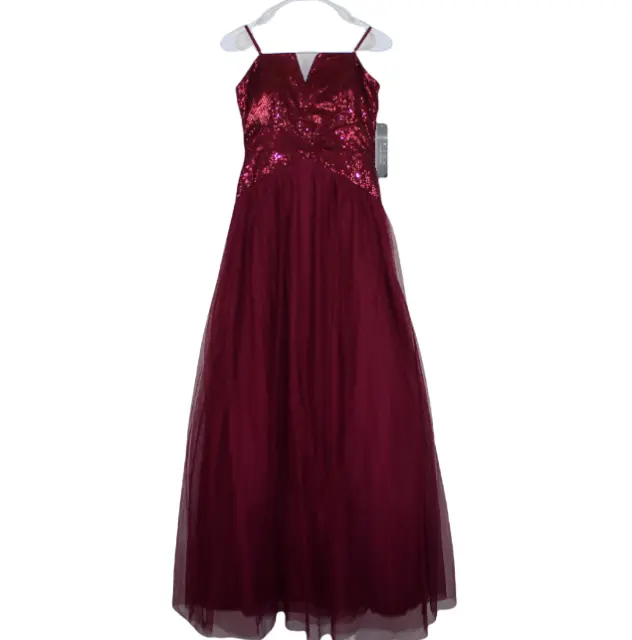 Trixxi Maroon Formal Sequin Tulle Strapless Gown Dress Prom Juniors Size 9 NWT