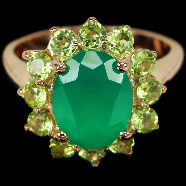 Natural Aaa Green Aventurine & Peridot Sterling 925 Silver Flower Ring Size 6