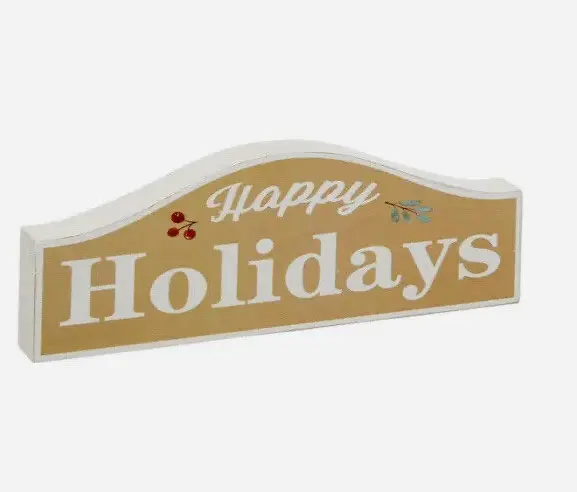 Happy Holidays Christmas Sign Wood Block Table Decor Tier Tray Holly Accent New!