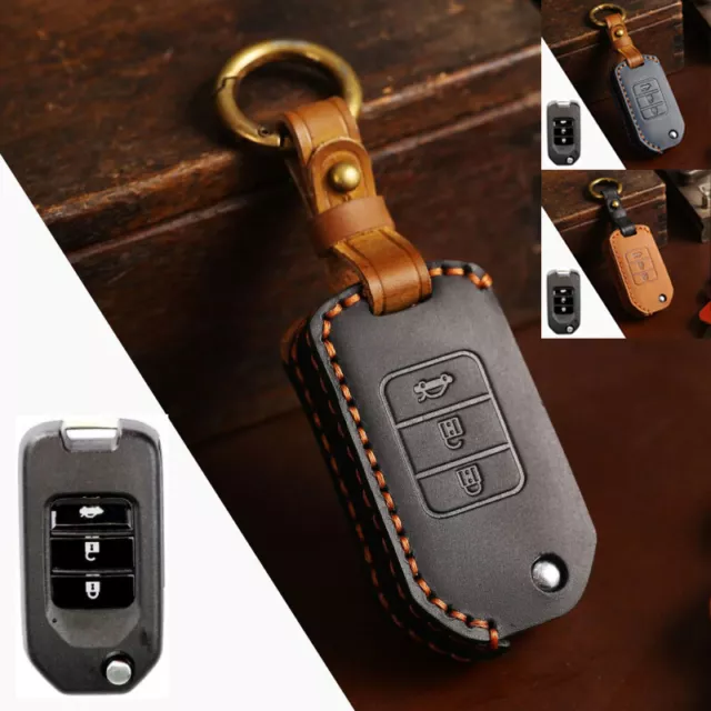 Real Leather Car Key Case Cover For Honda Civic CR-V HR-V Accord Vezel Odyssey