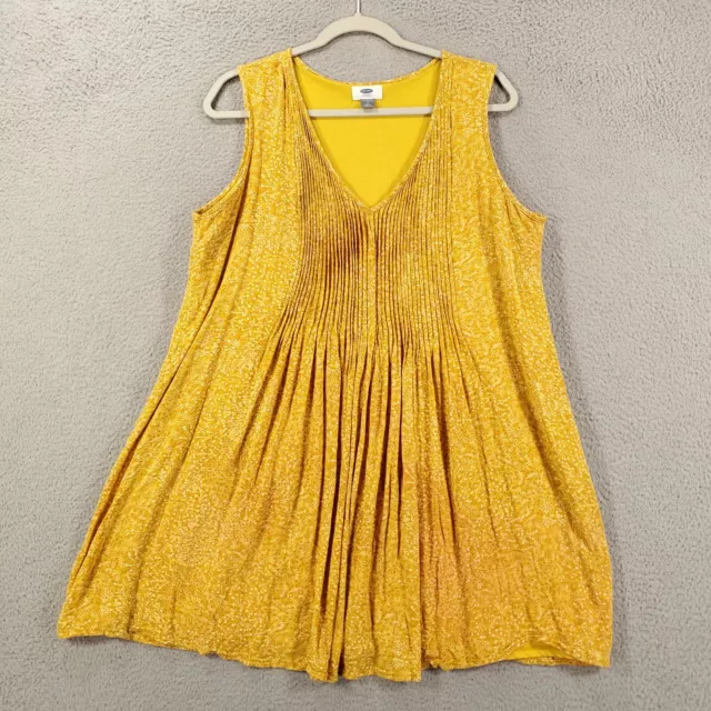 Old Navy Dress Womens Large Mustard Floral Pintucked Mini Shift Side Zip 2