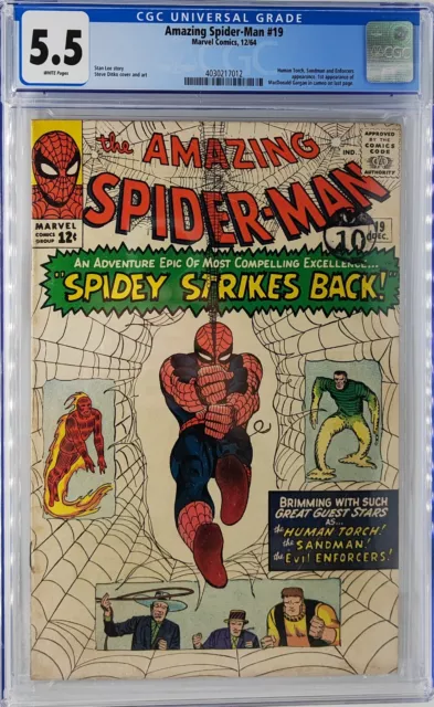 Amazing Spider-Man #19 CGC 5.5 White Pages 1st Macdonald Gargan Cameo 1964