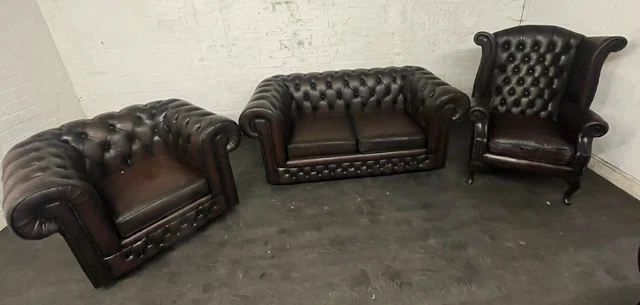 chesterfield Thomas Lloyd Suite 2 Seater Sofa In Dark Antique Brown Leather