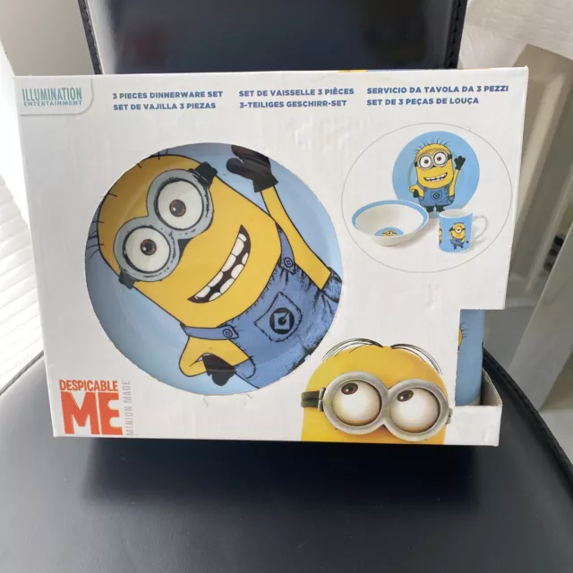 Tazón y taza de vajilla de 3 piezas para niños Minion Despicable Me NUEVO Z