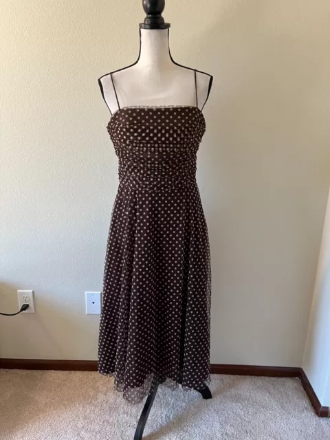 JESSICA HOWARD Women Size 12 Brown Polka Dots Spaghetti Straps Fit & Flare Dress