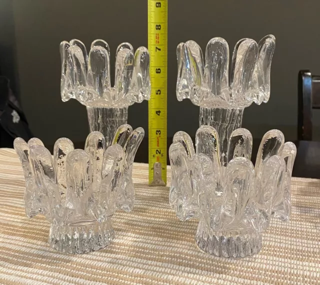 Vintage Kosta Bosa Crystal Sunflower Ic Box e Candle Holders Swedish Set Of 4