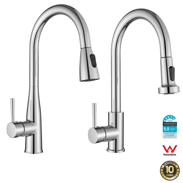 WELS Kitchen Mixer Tap Swivel Pull Out 2-Mode Spray Laundry Sink Faucet Chrome