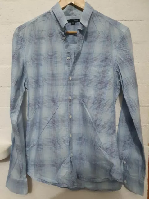 SABA Designer Label Mens Blue Purple Check Collared Button Down Size SS