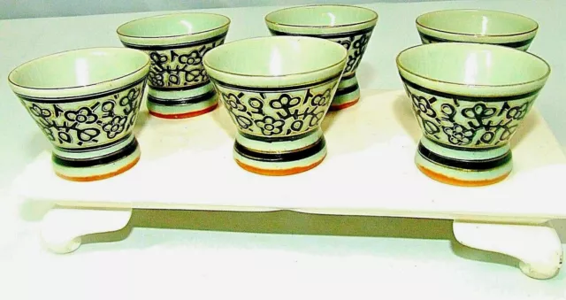 Vintage Kutani Ware Sake Cups SIGNED! Flower Pattern Japan Painted~Set of 6